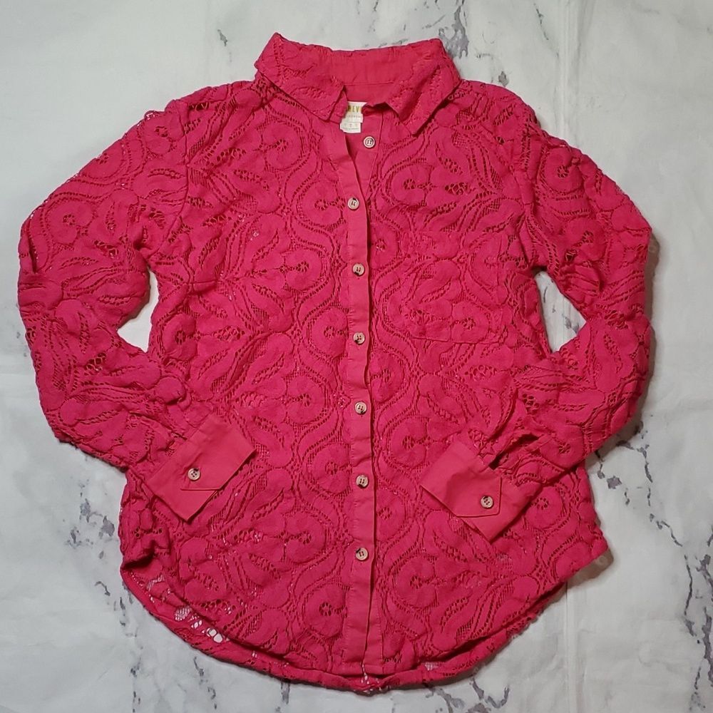 Maeve Pink Lace Button Up Blouse